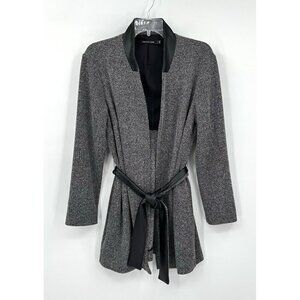 JOEFFER CAOK jacket blazer belted pockets herringbone black knit stretch S